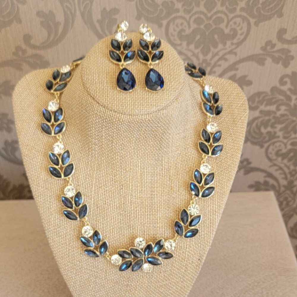 Blue Crystal Necklace, Bracelet and Earring Set